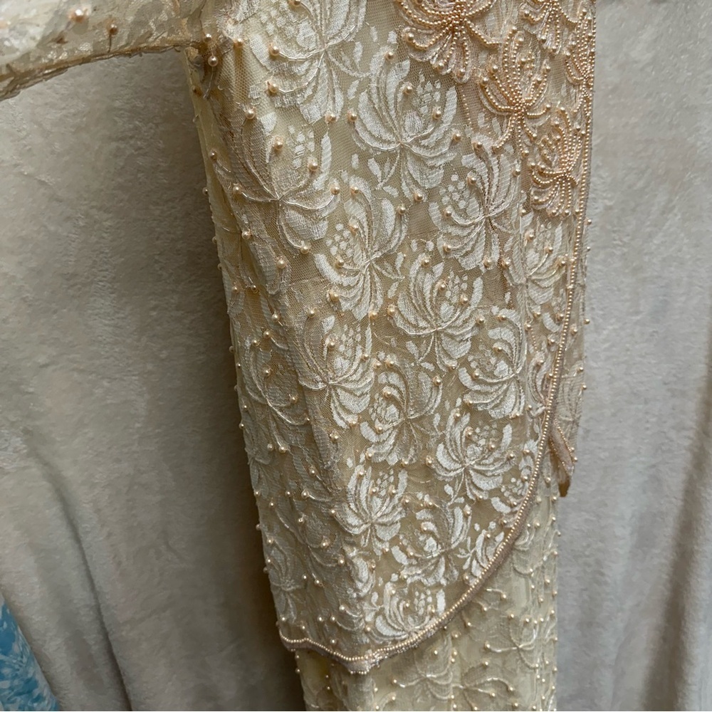 Scala Vintage beaded midi dress women’s 1x champagne mother of bride long sleeve - Picture 8 of 16